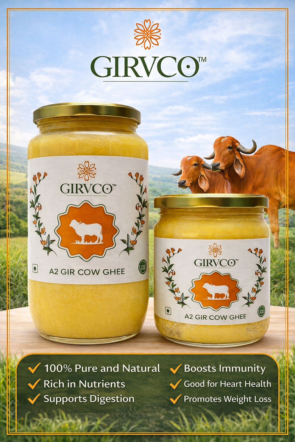 GIRVCO A2 GIR COW GHEE 500ML AND 1000ML
